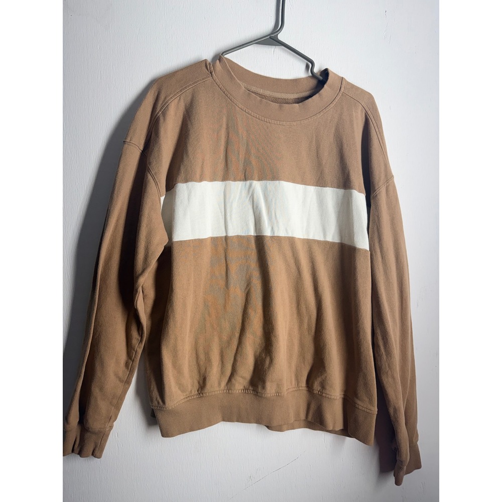 Goodfellow & Co Mens Large Brown White Stripe Crewneck Sweatshirt Pullover L